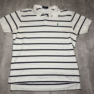 Polo Ralph Lauren Polo Shirt Mens XL White Black Striped Short Sleeve Cotton